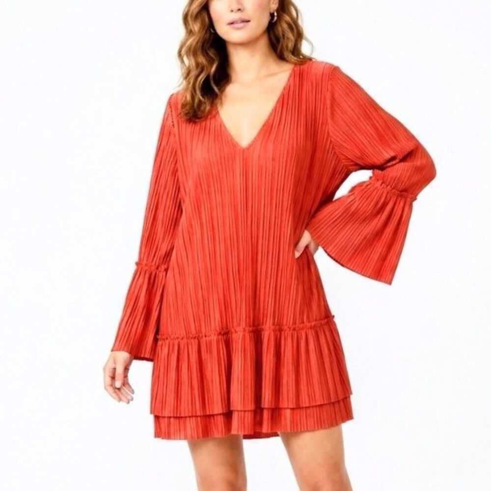 FREE PEOPLE Dress Red "Can't Help It" Flared Sleeve Short Women Large NEW NWOT